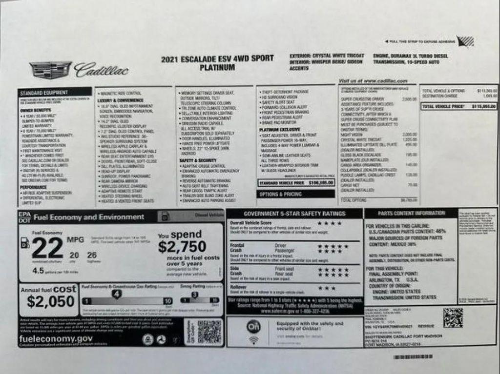 used 2021 Cadillac Escalade ESV car, priced at $49,973