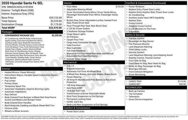 used 2020 Hyundai Santa Fe car, priced at $14,396