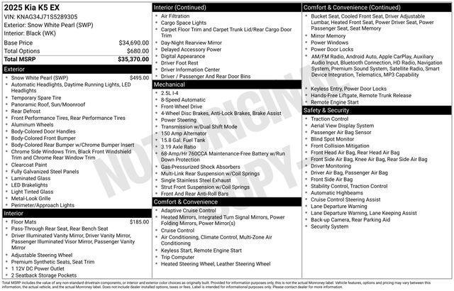 used 2025 Kia K5 car, priced at $31,832