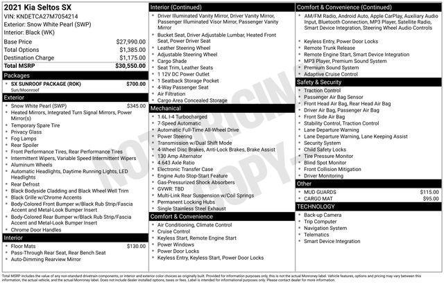 used 2021 Kia Seltos car, priced at $19,942