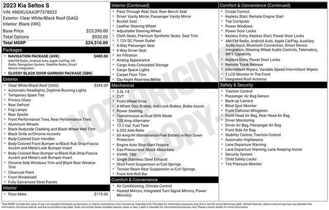 used 2023 Kia Seltos car, priced at $21,865