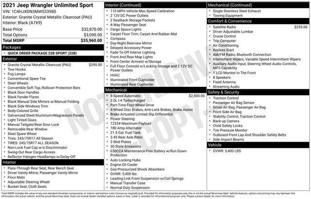 used 2021 Jeep Wrangler Unlimited car, priced at $26,485