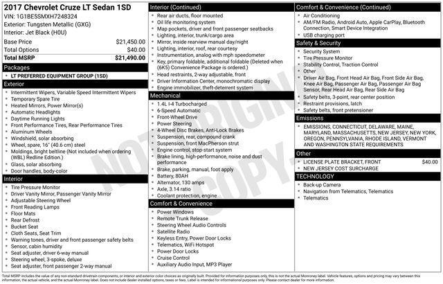 used 2017 Chevrolet Cruze car, priced at $10,215