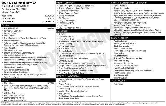 used 2024 Kia Carnival car, priced at $38,157