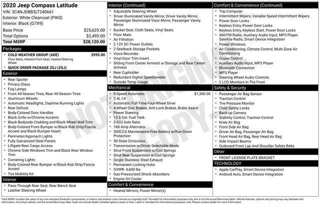 used 2020 Jeep Compass car, priced at $14,635
