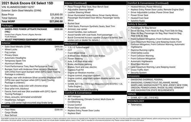 used 2021 Buick Encore GX car, priced at $20,123