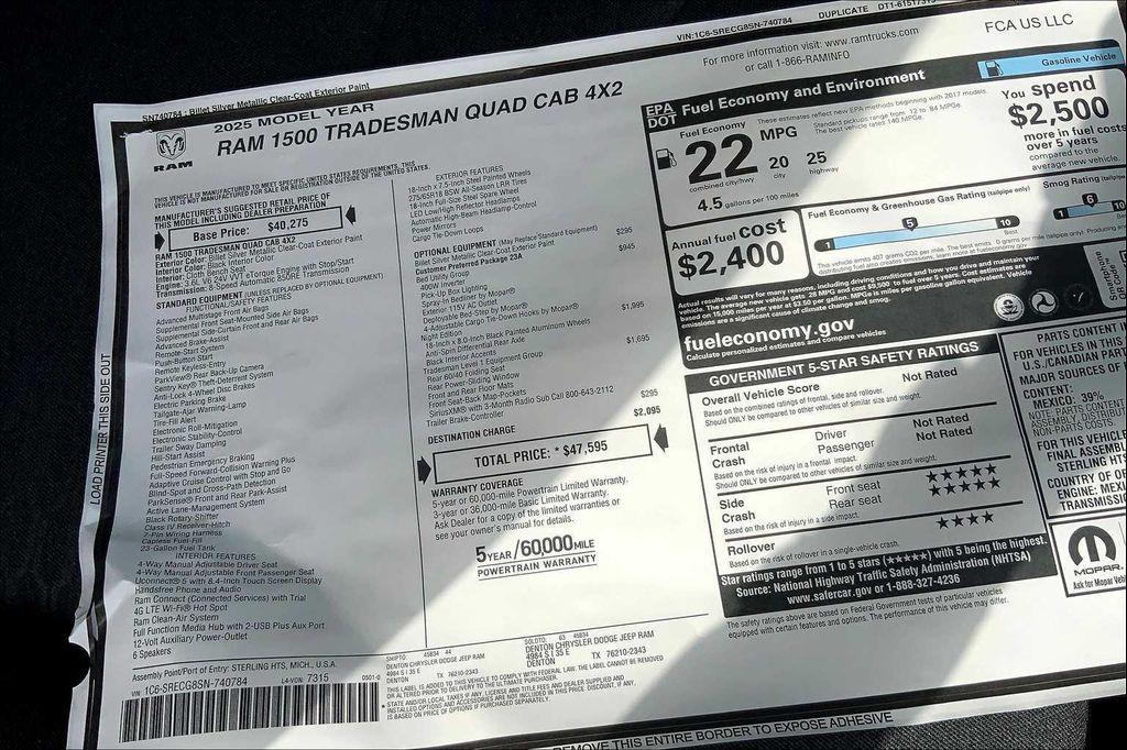 new 2025 Ram 1500 car, priced at $43,499