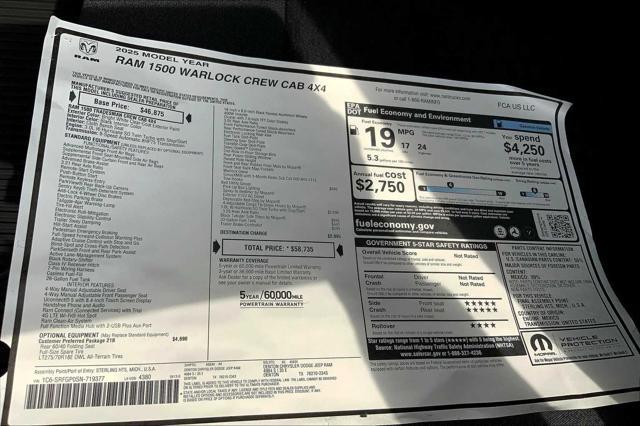 new 2025 Ram 1500 car, priced at $58,735