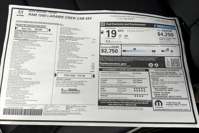 new 2025 Ram 1500 car, priced at $75,705