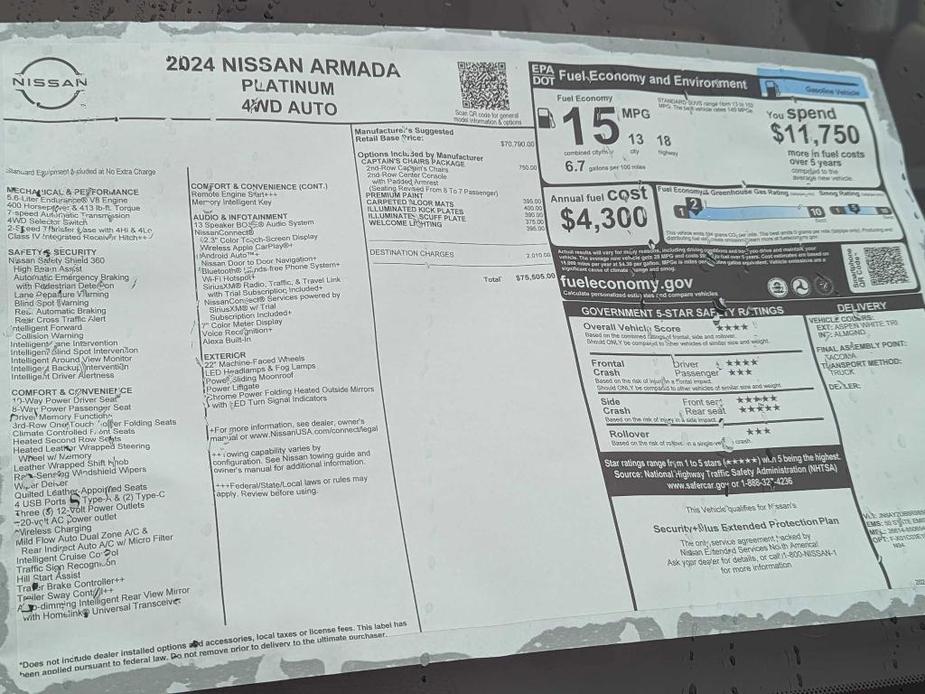 new 2024 Nissan Armada car, priced at $75,505