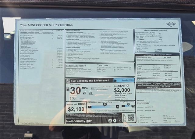new 2026 MINI Convertible car, priced at $42,490