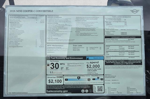 new 2026 MINI Convertible car, priced at $39,190