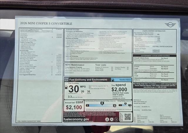 new 2026 MINI Convertible car, priced at $45,540