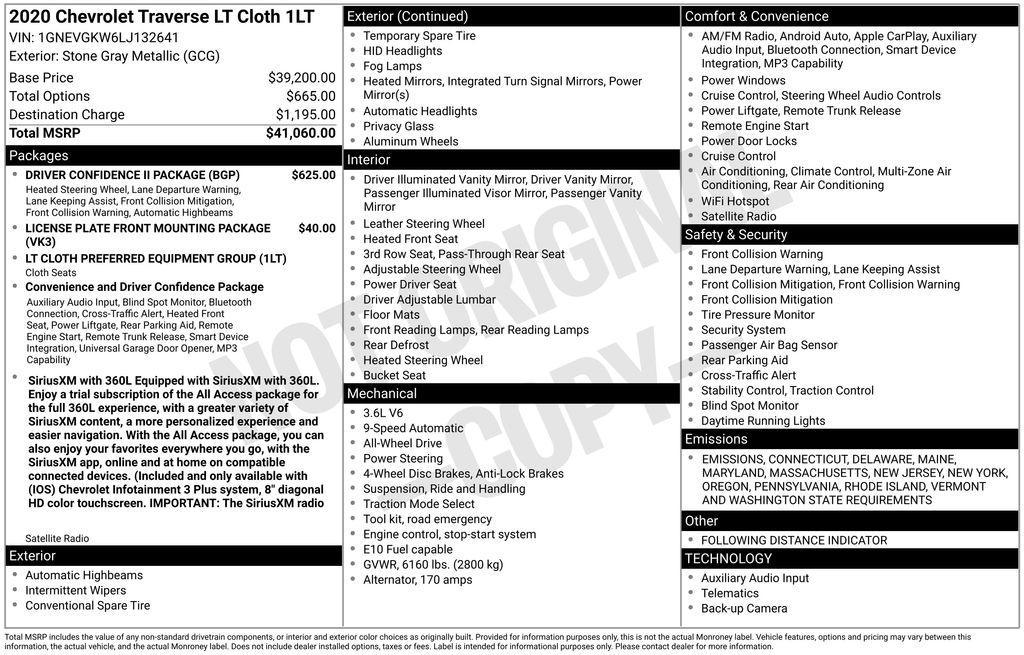 used 2020 Chevrolet Traverse car, priced at $18,363