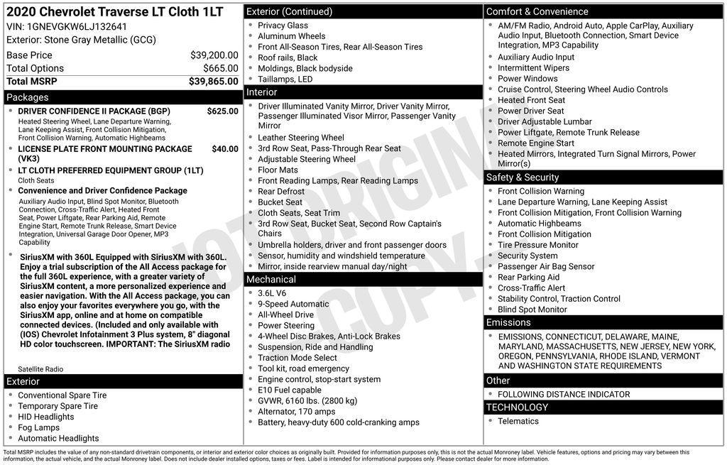 used 2020 Chevrolet Traverse car, priced at $20,224