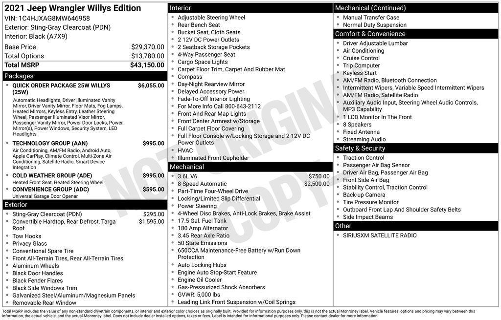 used 2021 Jeep Wrangler car, priced at $26,883
