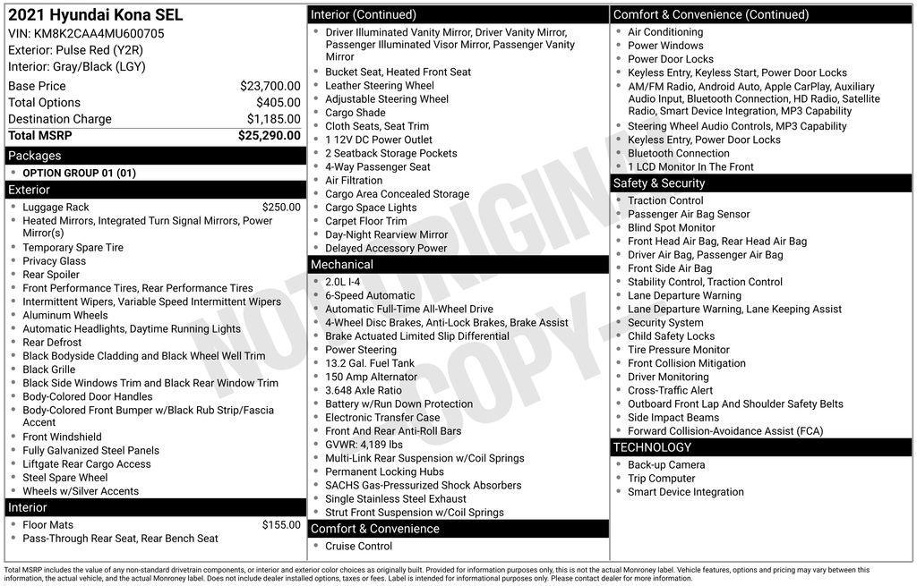 used 2021 Hyundai Kona car, priced at $17,525