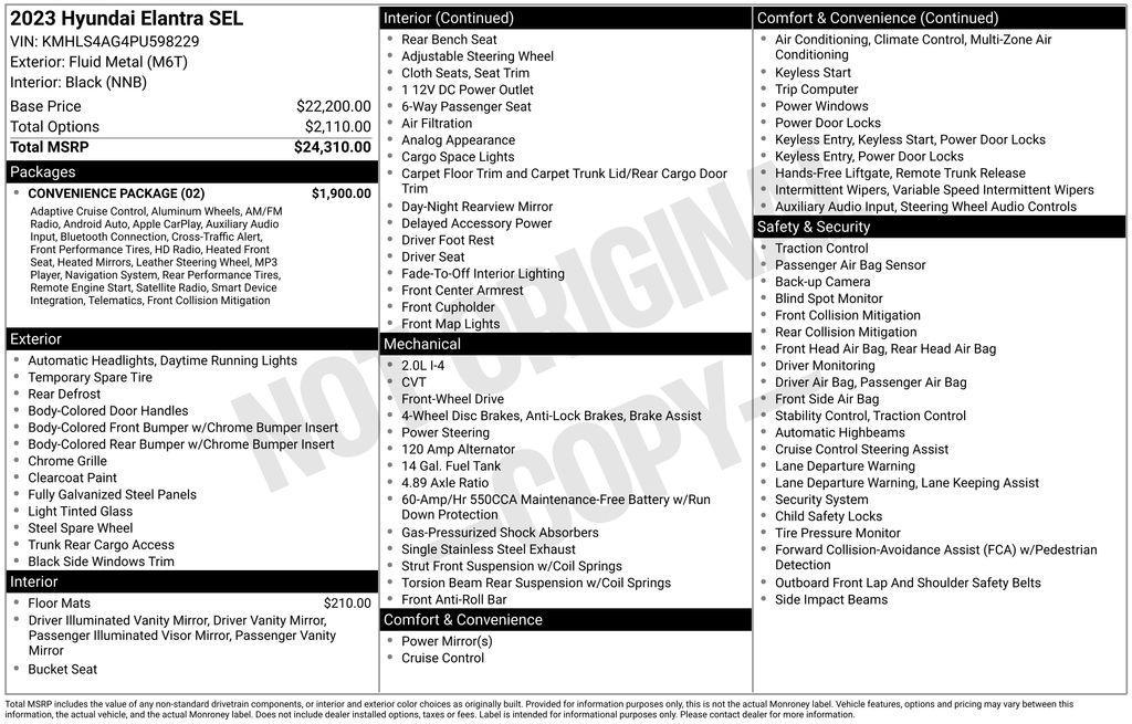 used 2023 Hyundai Elantra car, priced at $21,500