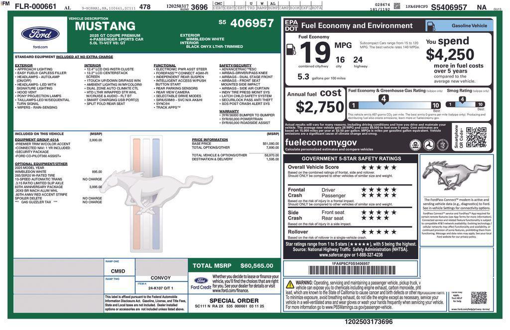 new 2025 Ford Mustang car, priced at $62,565