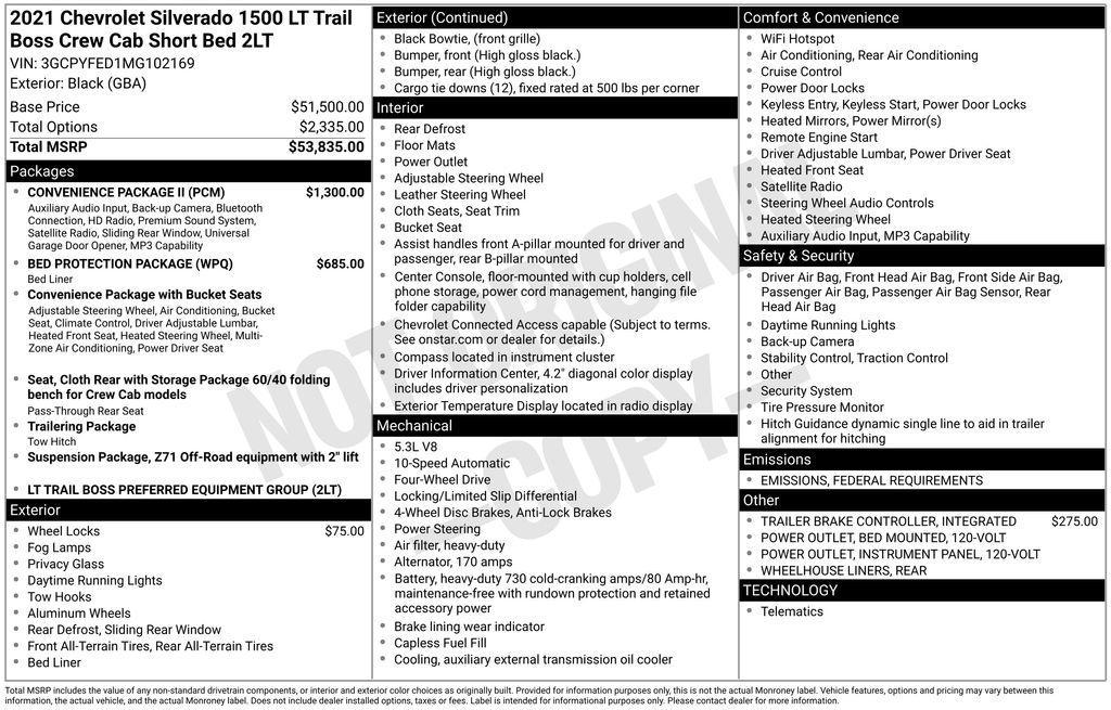 used 2021 Chevrolet Silverado 1500 car, priced at $43,500