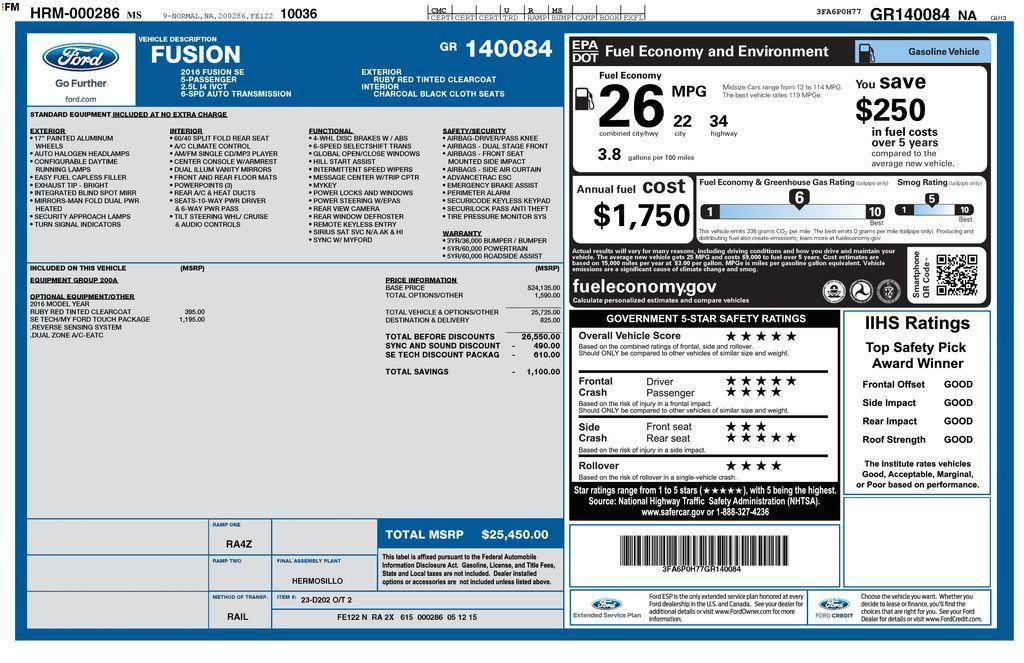 used 2016 Ford Fusion car, priced at $10,290