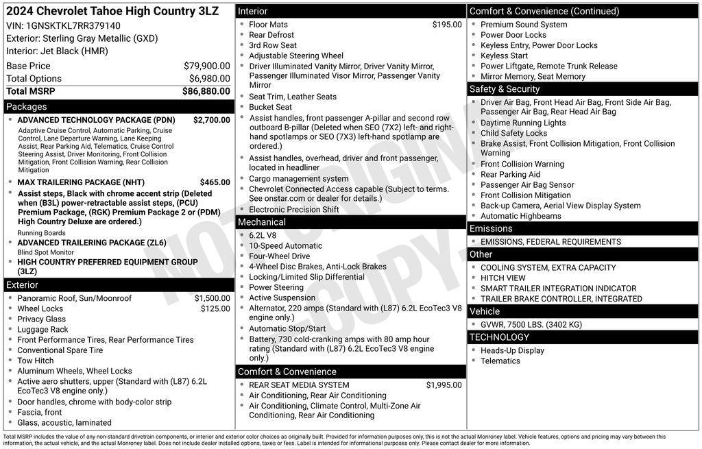 used 2024 Chevrolet Tahoe car, priced at $75,590