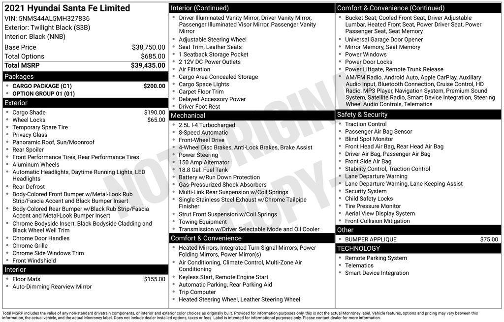 used 2021 Hyundai Santa Fe car, priced at $21,250