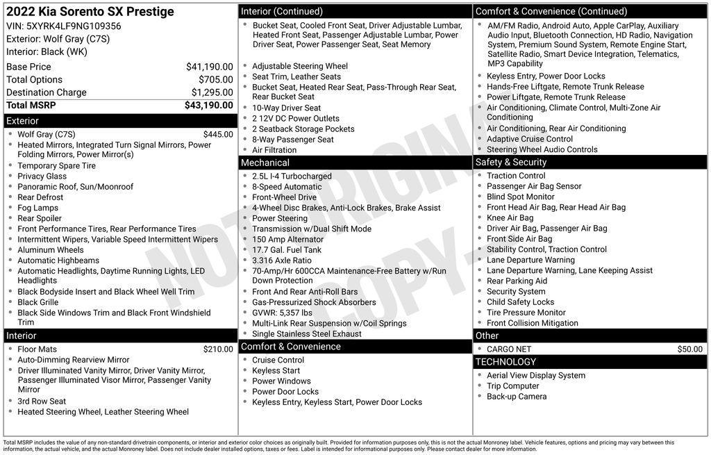 used 2022 Kia Sorento car, priced at $27,500