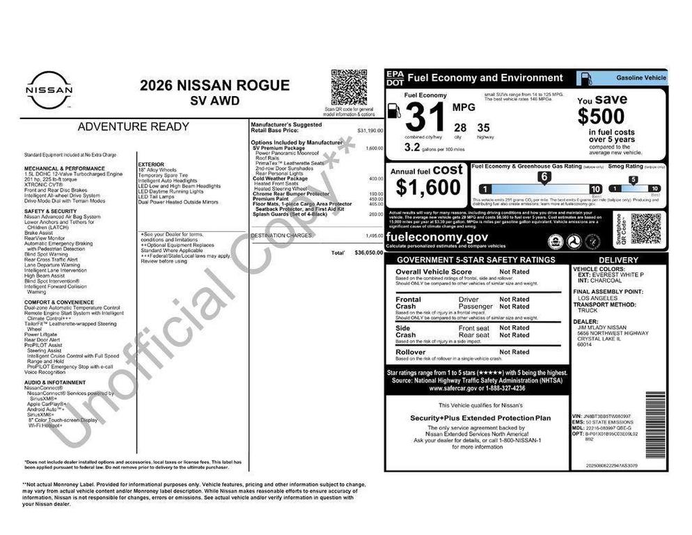 new 2026 Nissan Rogue car, priced at $30,971