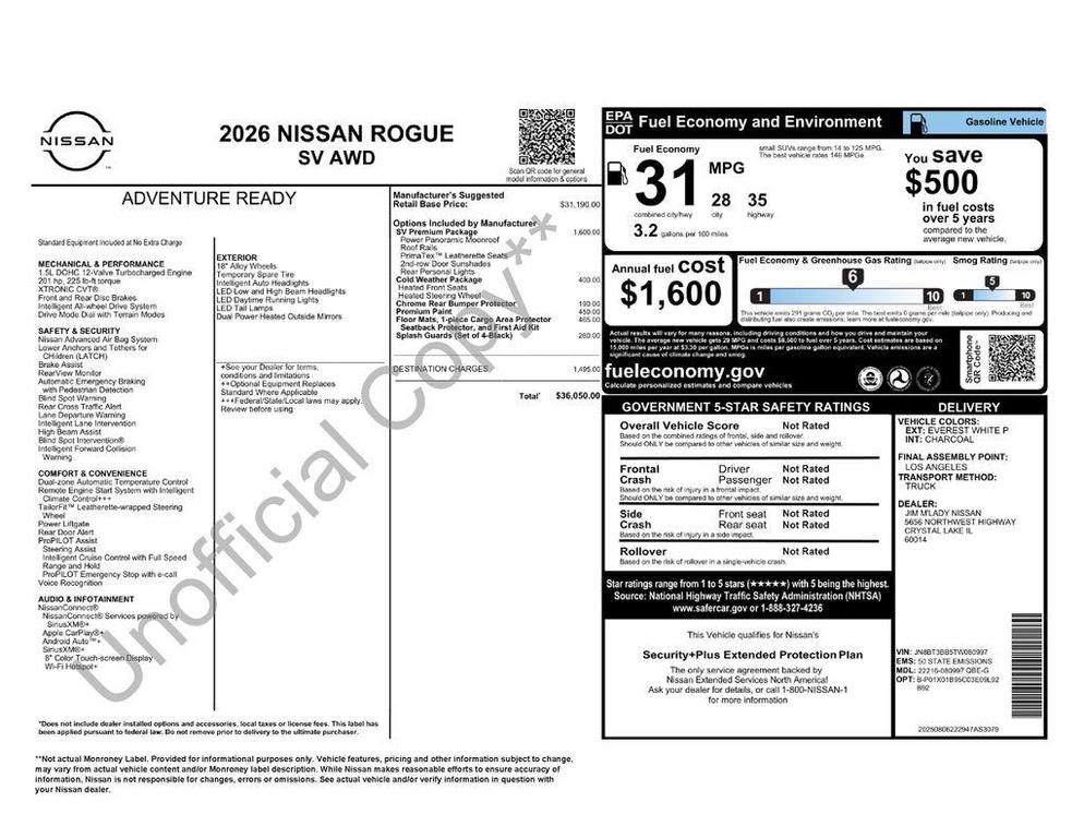 new 2026 Nissan Rogue car, priced at $30,971