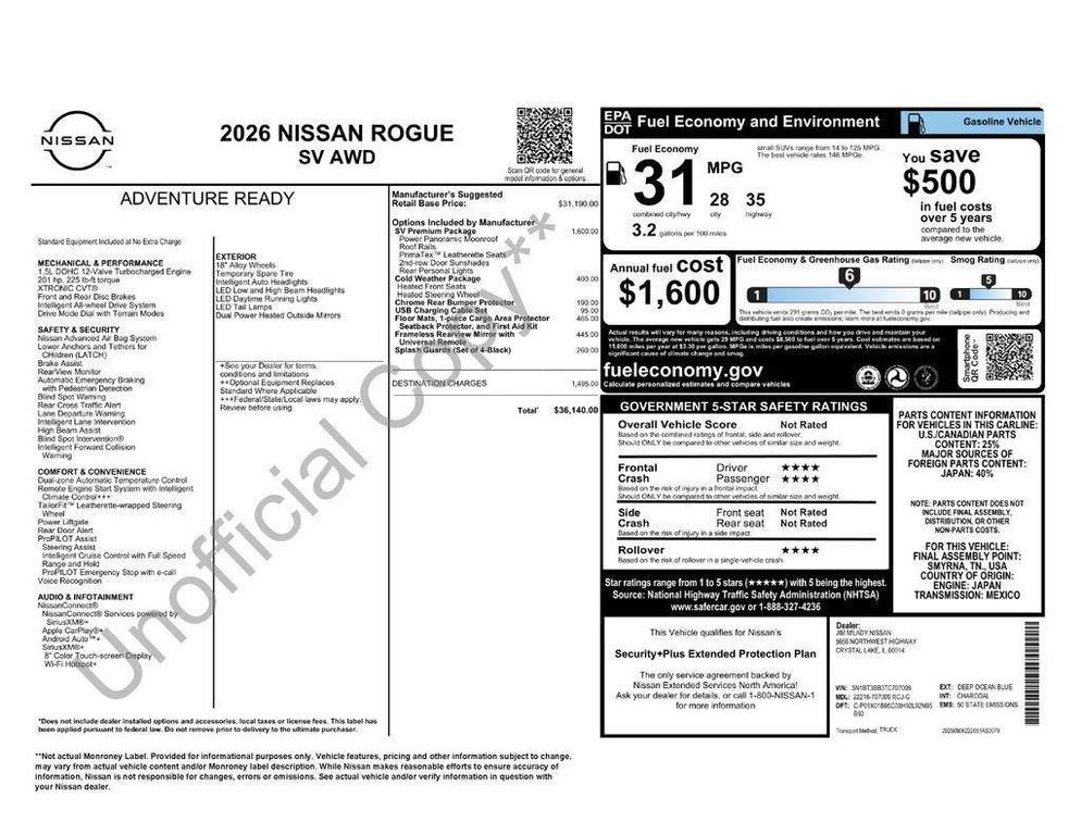 new 2026 Nissan Rogue car, priced at $31,033