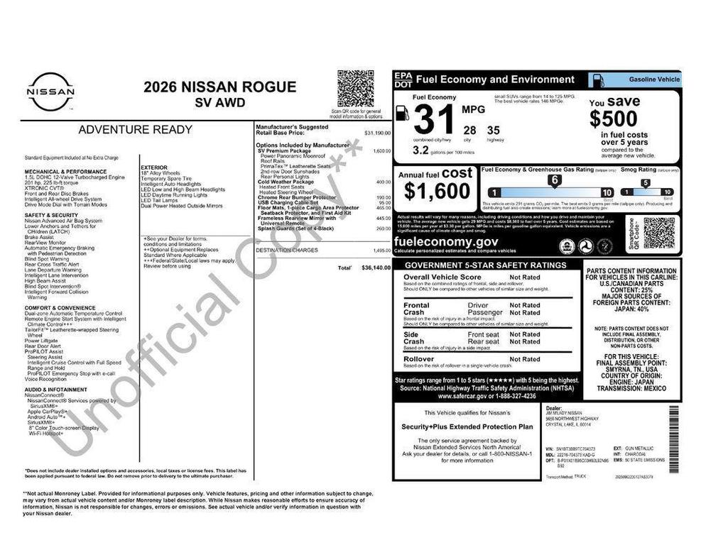 new 2026 Nissan Rogue car, priced at $31,033
