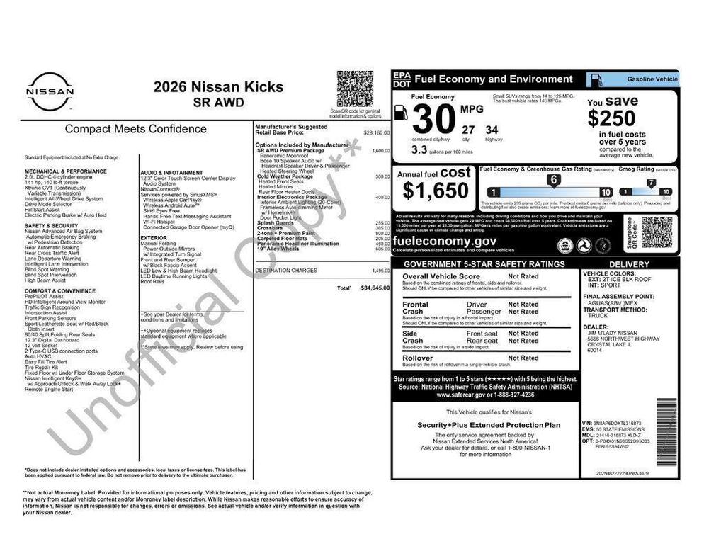 new 2026 Nissan Kicks car, priced at $30,977