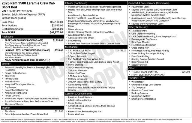 new 2026 Ram 1500 car, priced at $56,646