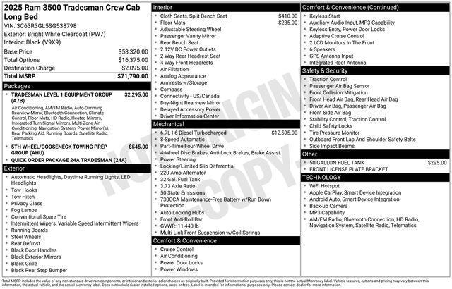 new 2025 Ram 3500 car, priced at $56,893