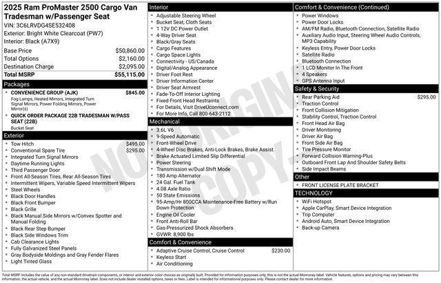 new 2025 Ram ProMaster 2500 car, priced at $41,892