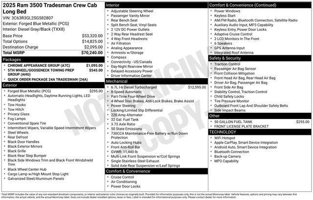 new 2025 Ram 3500 car, priced at $55,879