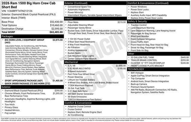 new 2026 Ram 1500 car, priced at $51,706