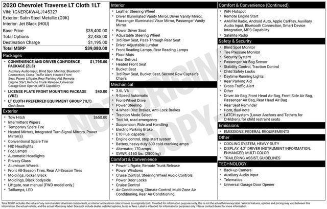 used 2020 Chevrolet Traverse car, priced at $19,821