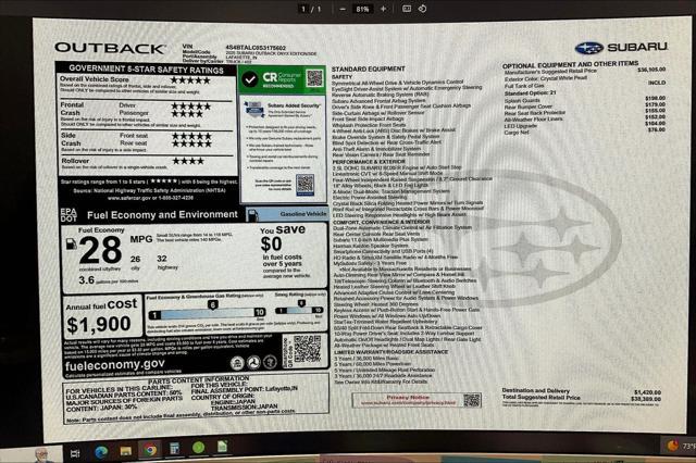new 2025 Subaru Outback car, priced at $36,290