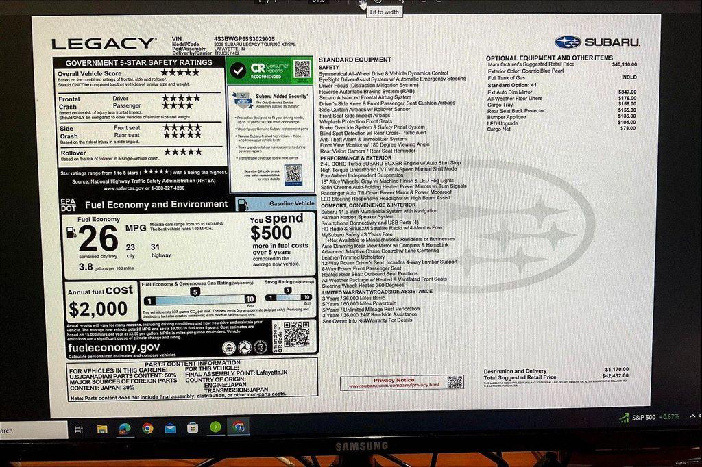 new 2025 Subaru Legacy car, priced at $39,992
