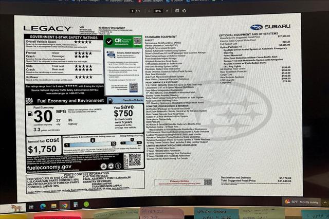 new 2025 Subaru Legacy car, priced at $31,349