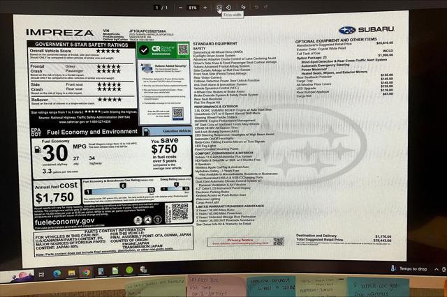 new 2025 Subaru Impreza car, priced at $29,443