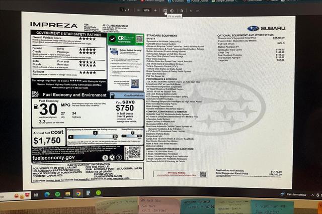new 2025 Subaru Impreza car, priced at $26,200