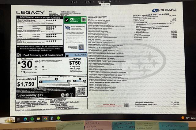 new 2025 Subaru Legacy car, priced at $31,507