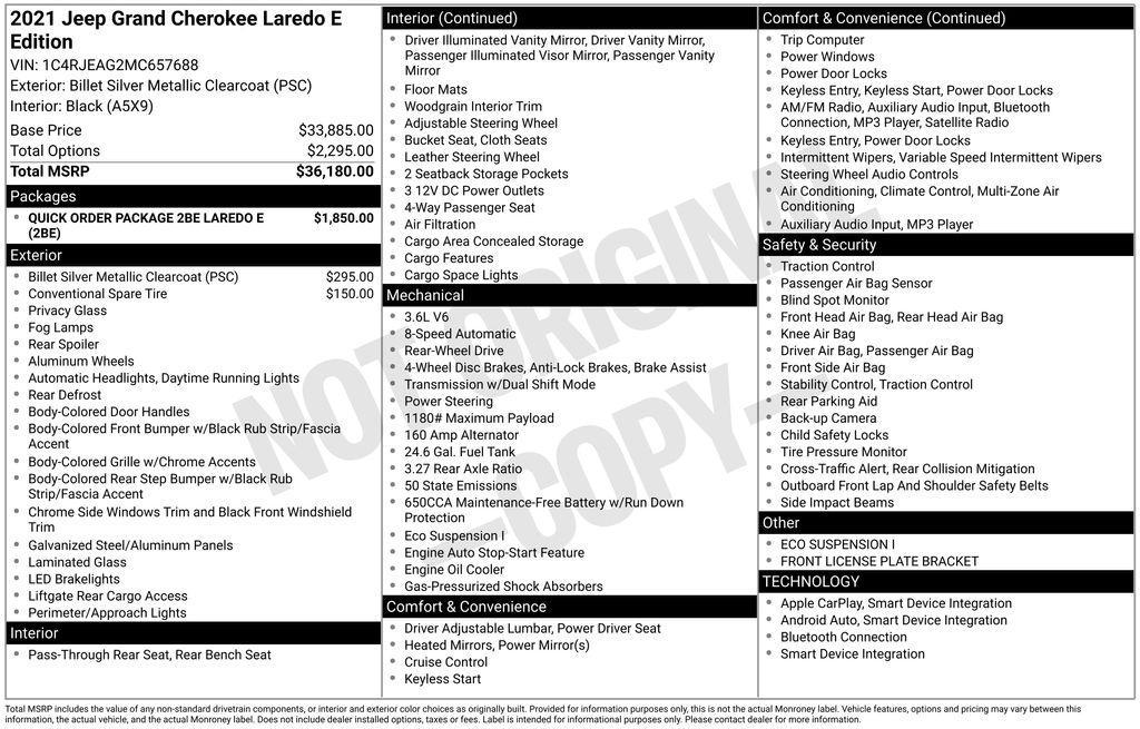 used 2021 Jeep Grand Cherokee car, priced at $22,998