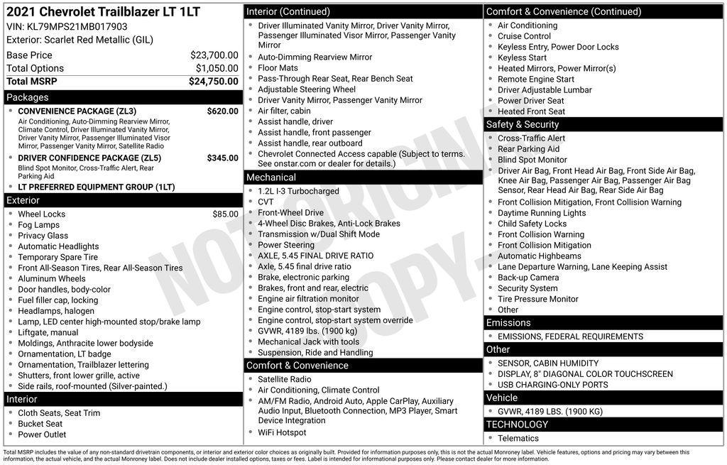 used 2021 Chevrolet TrailBlazer car, priced at $16,513