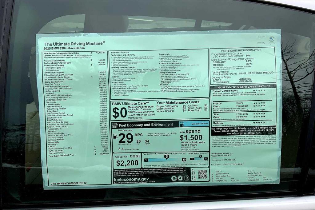 new 2025 BMW 330 car, priced at $52,025