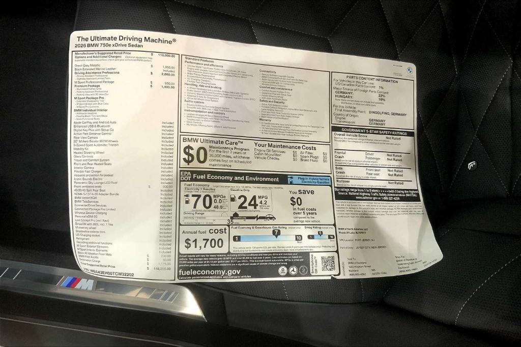 new 2026 BMW 750e car, priced at $118,255