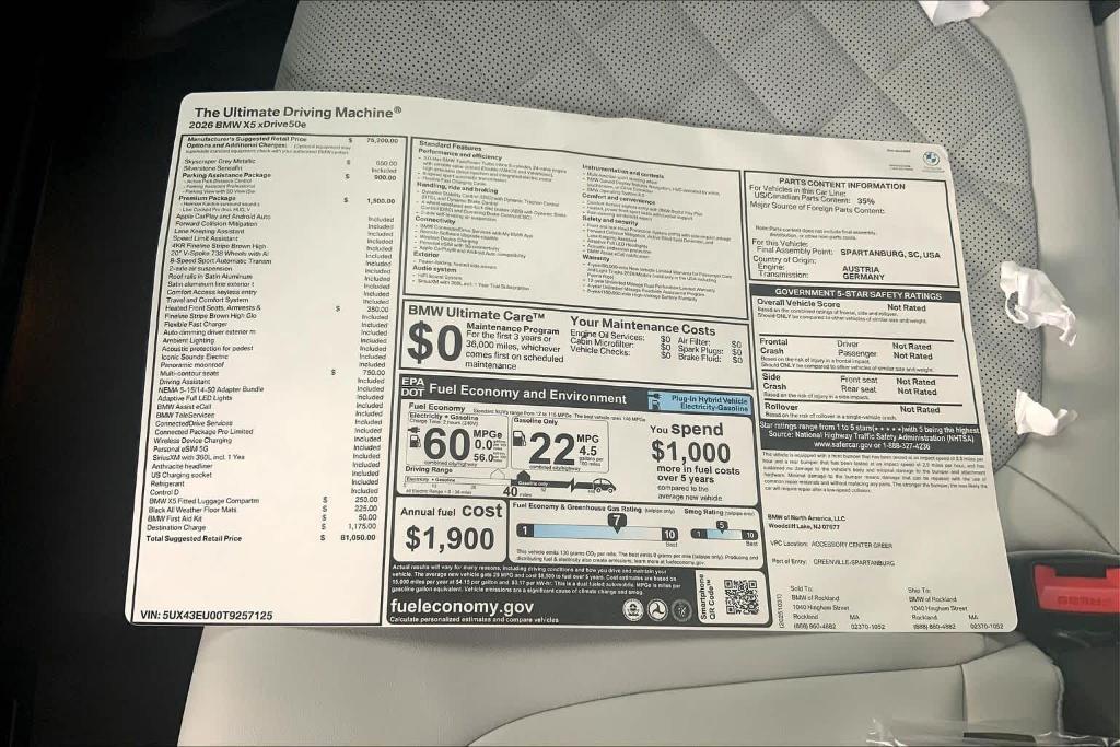 new 2026 BMW X5 PHEV car, priced at $81,050